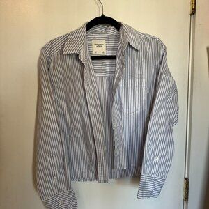 Abercrombie Blue and White Cropped Button Down S